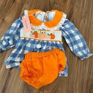 Orange and Blue Checkered Kids Dress Set